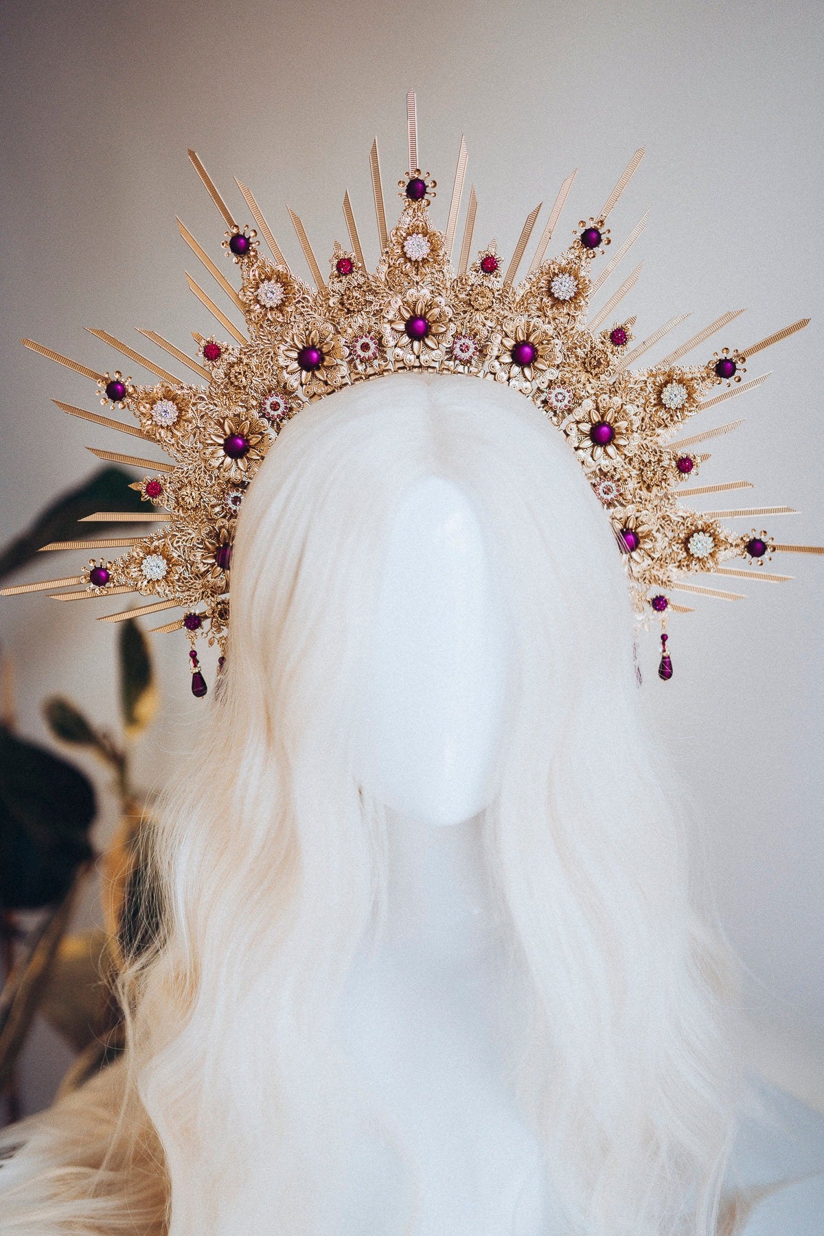 Gold Halo Crown, Halo Headpiece, Festival crown, Festival headpiece, Burgundy Halo, Wedding Crown, Halo crown, Boho Wedding, Halo Headband