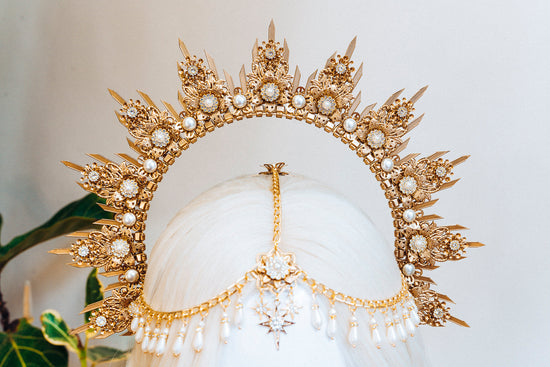 Gold Halo Crown, Halo Headpiece, Festival crown, Festival headpiece, Beige Halo, Wedding Crown, Halo crown, Boho Wedding, Halo Headband