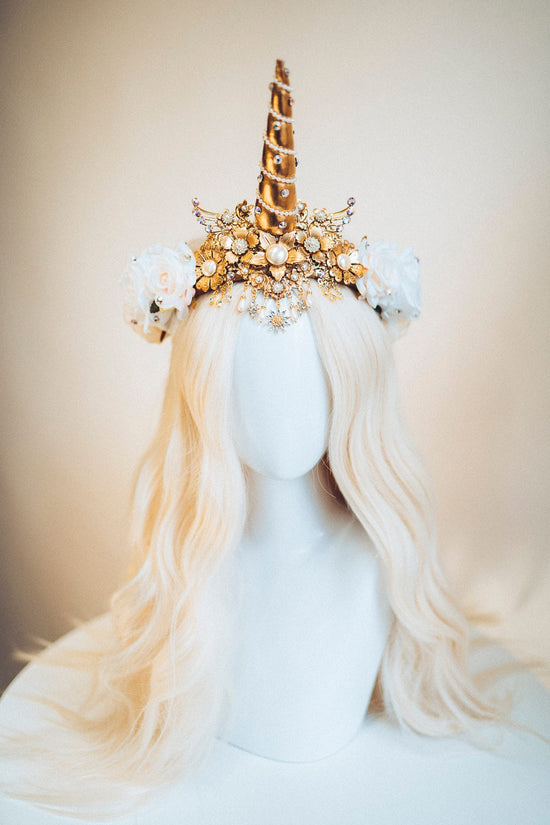 Unicorn Crown, Halloween Headband, Unicorn Costume, Birthday Headband, Headband, Headpiece, Tiara, Flower crown, Gold Tiara, Burning Man