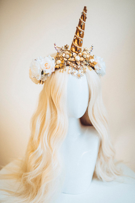 Unicorn Crown, Halloween Headband, Unicorn Costume, Birthday Headband, Headband, Headpiece, Tiara, Flower crown, Gold Tiara, Burning Man