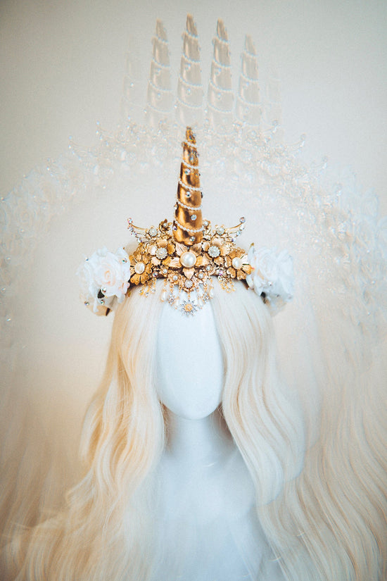 Unicorn Crown, Halloween Headband, Unicorn Costume, Birthday Headband, Headband, Headpiece, Tiara, Flower crown, Gold Tiara, Burning Man