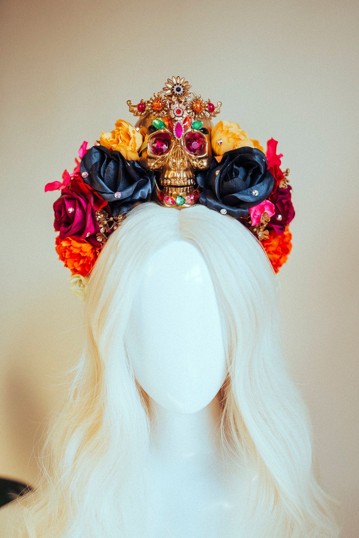 Flower Crown Colourful Flower Crown Headpiece Sugar Skull Halloween Crown Headband Headpiece Halloween make up Skull Flowers headpiece