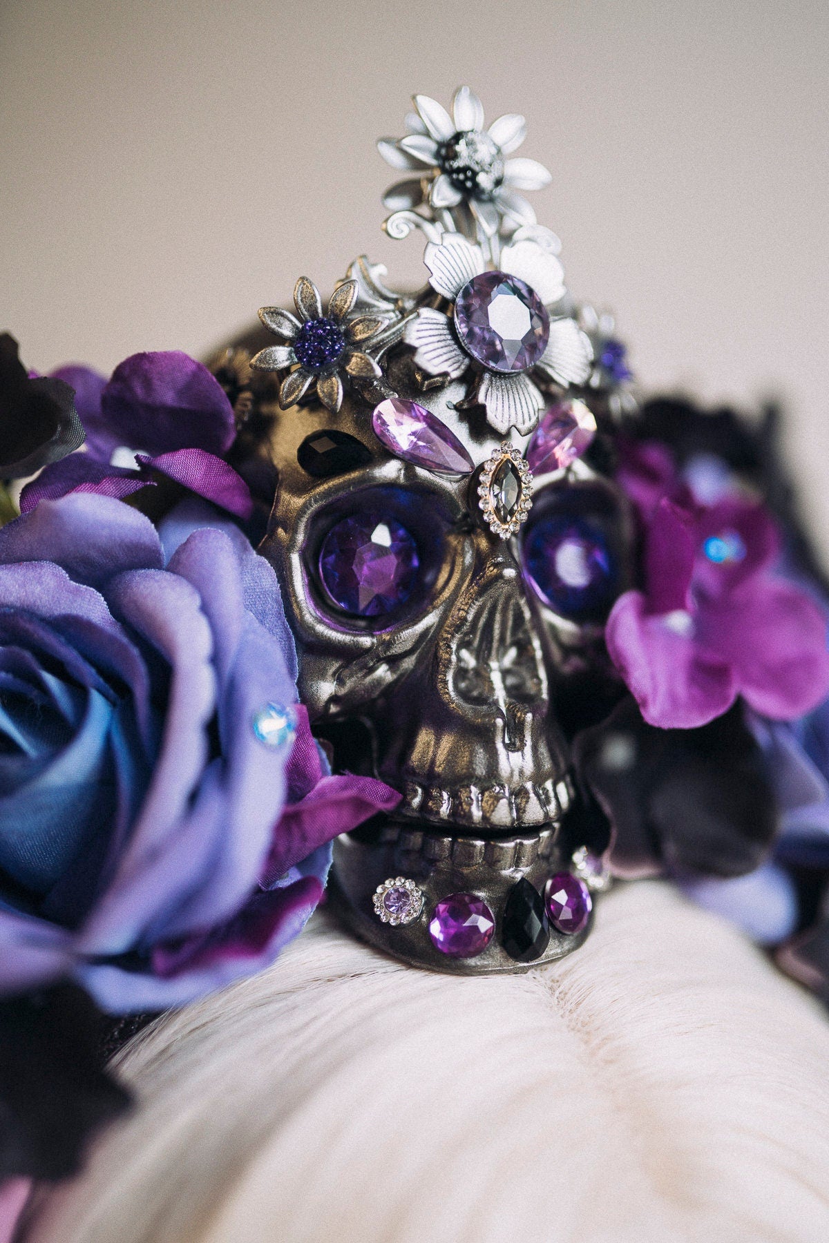 Purple flower crown, Gold halo crown, La Catrina crown, Halloween headband, Halloween costume, Halloween headpiece, Flower headpiece, Spooky