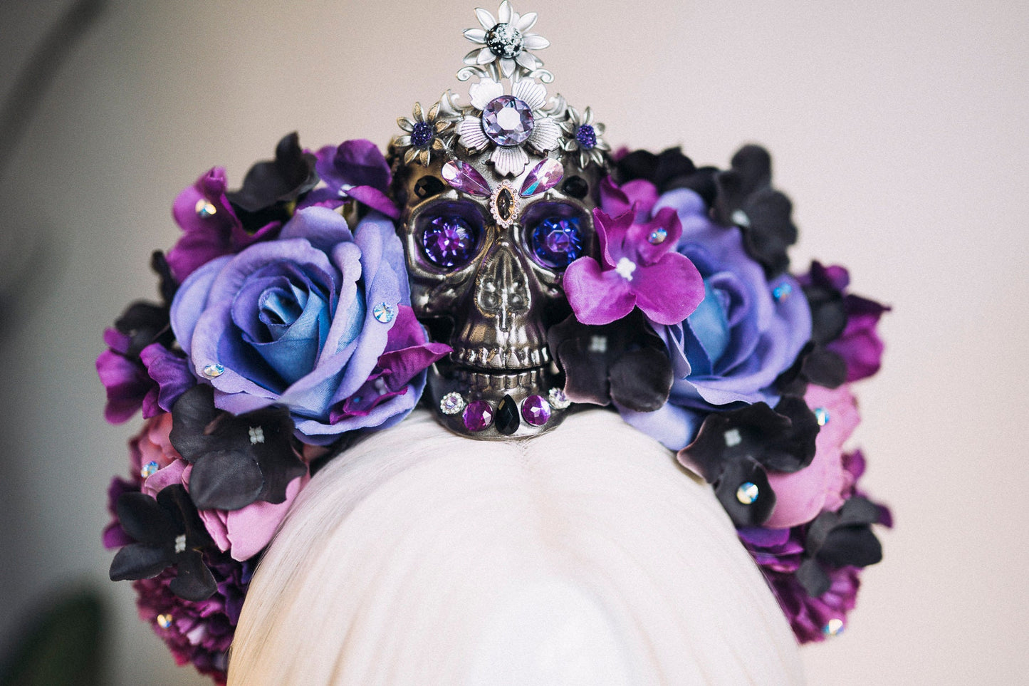 Purple flower crown, Gold halo crown, La Catrina crown, Halloween headband, Halloween costume, Halloween headpiece, Flower headpiece, Spooky