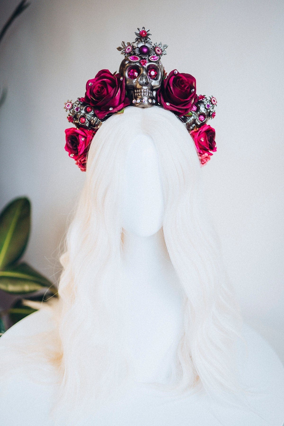 Burgundy flower crown, Gold halo crown, La Catrina crown, Halloween headband, Halloween costume, Halloween headpiece, Flower headpiece