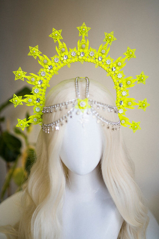 Neon Yellow Halo Crown, Halo Headpiece, Festival crown, Burning man, Zip ties crown, Halo crown, Halo Headband, Festival Fashion,Rave outfit