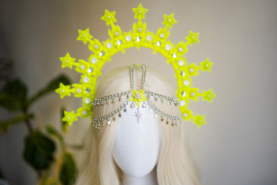 Neon Yellow Halo Crown, Halo Headpiece, Festival crown, Burning man, Zip ties crown, Halo crown, Halo Headband, Festival Fashion,Rave outfit