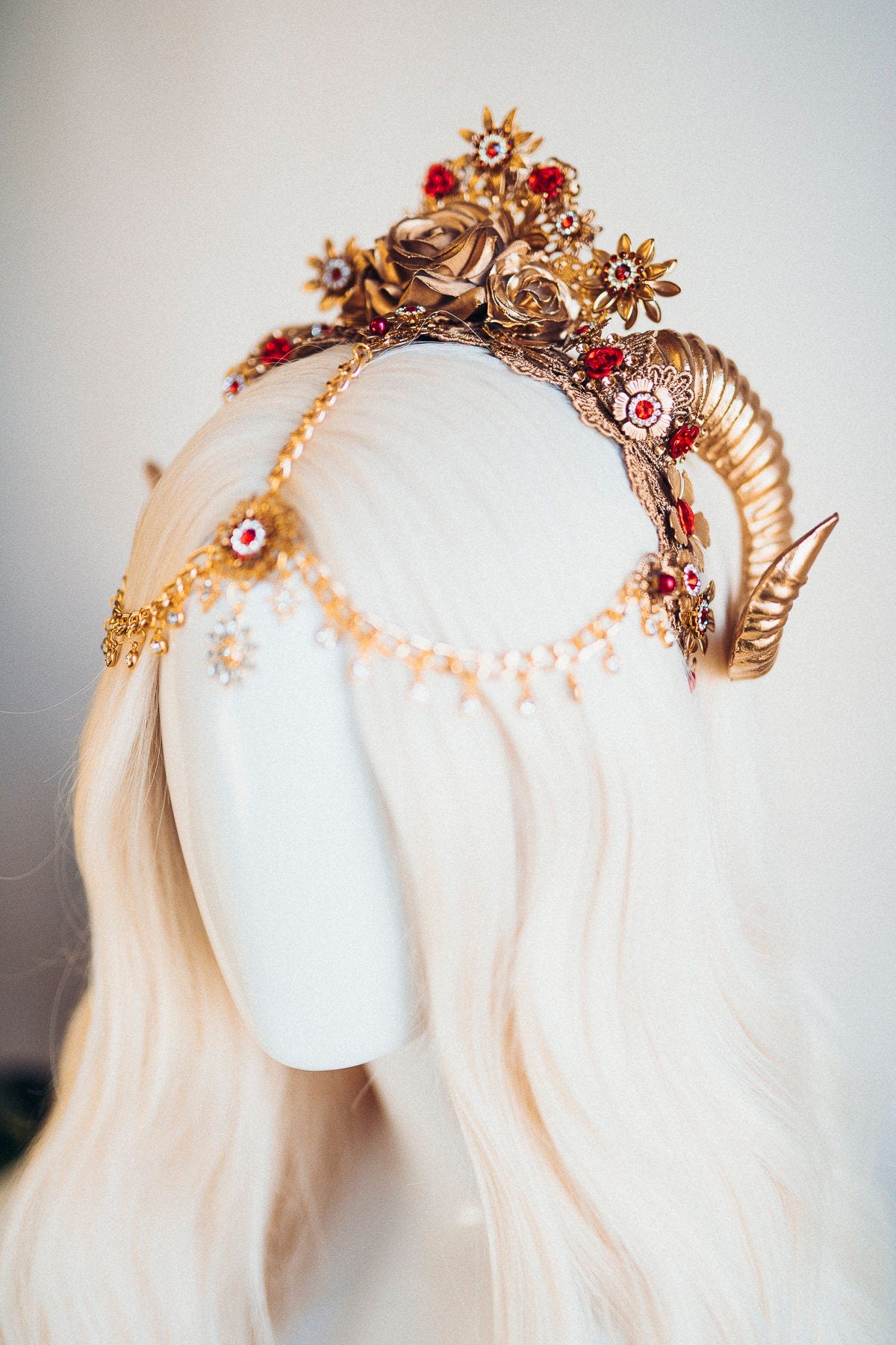 Aries Zodiac Sign Headband Headpiece Gold Horns Tiara Birthday Party Crown Festival Burning man Sugar skull make-up Halloween