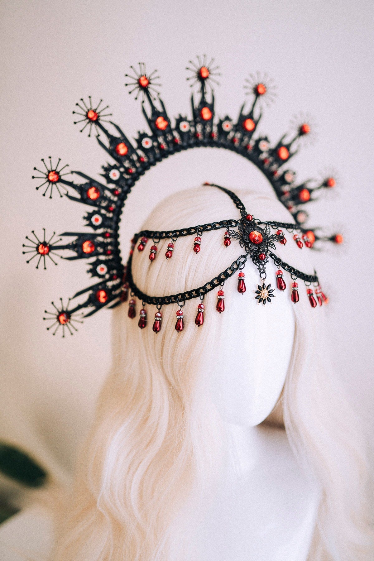 Black Halo Crown, Halo Headband, Red Crown, Festival Crown, Festival Headpiece, Halo Headlight, Headlights, Photo Props, Black Crown