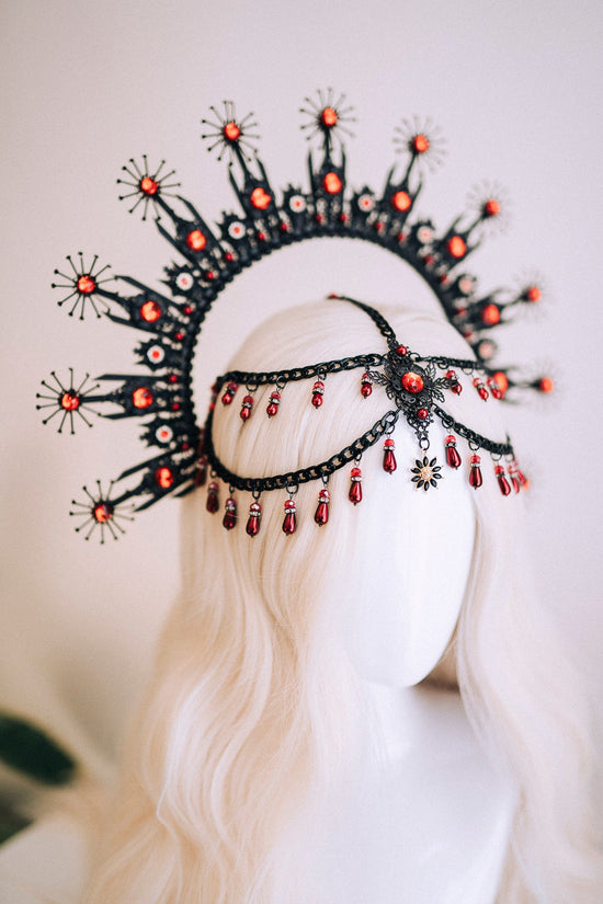 Black Halo Crown, Halo Headband, Red Crown, Festival Crown, Festival Headpiece, Halo Headlight, Headlights, Photo Props, Black Crown