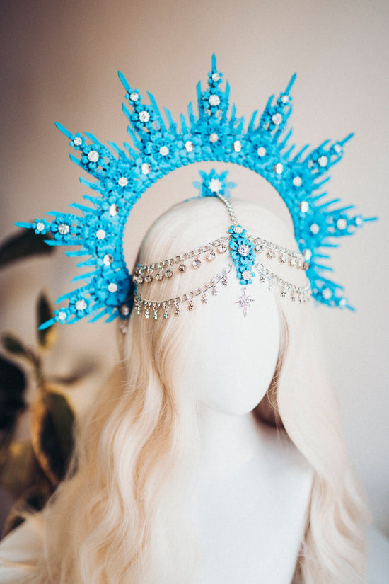 SALE Blue Halo Crown Halo Headpiece Festival crown Burning man Zip ties crown Halo crown Headband Festival Fashion Rave outfit