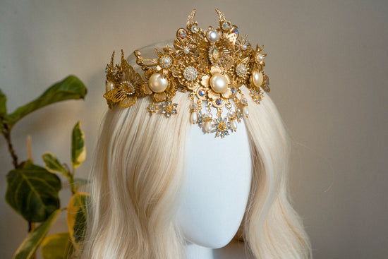 Elf crown, Sun Crown, Celestial, Gold Tiara, Sun Shine Headpiece, Fairy Crown, Halo, Festival Tiara, Wedding Crown,Boho bride,Festival Bride