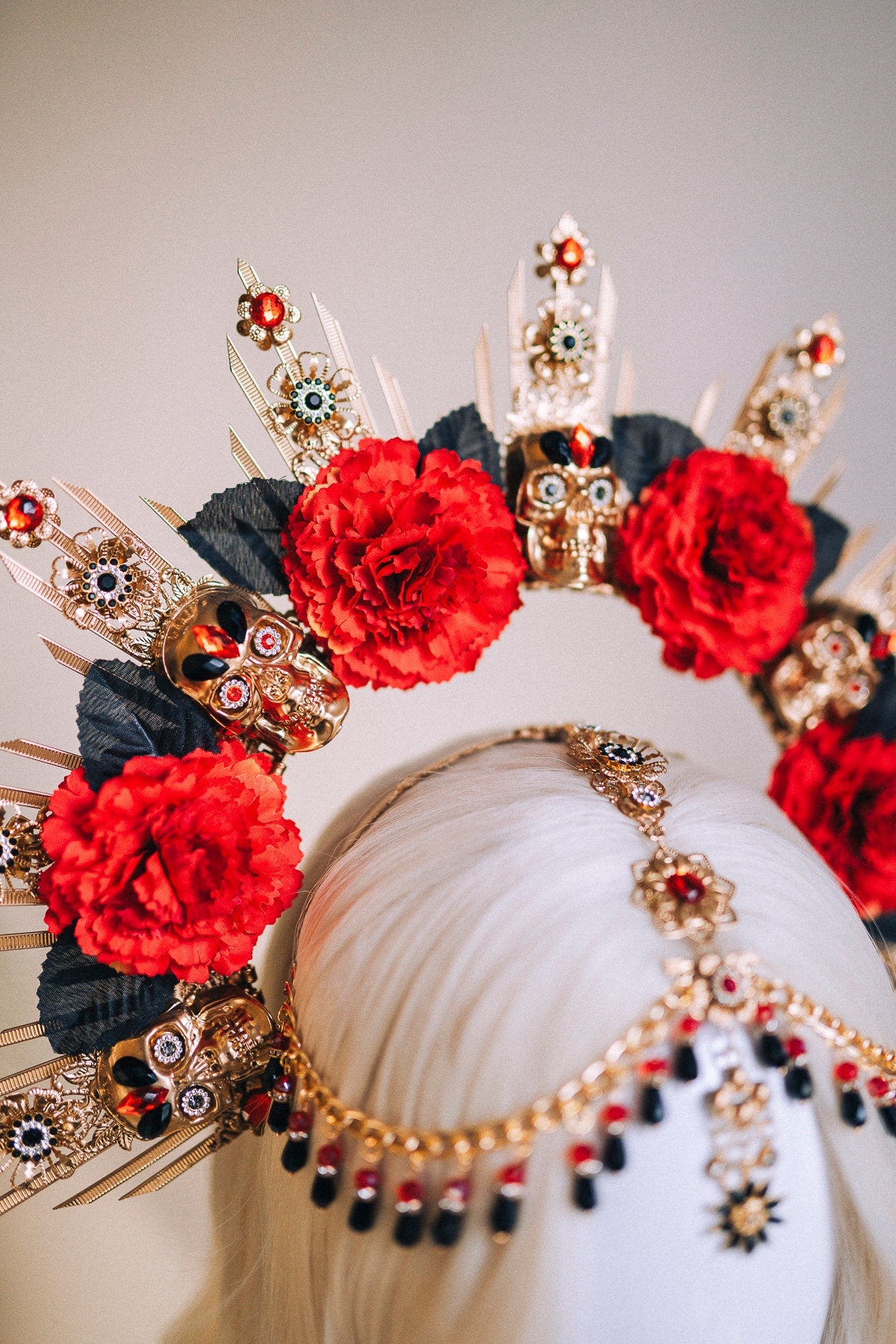 Halloween costume, Halloween headband, La Catrina Flower crown, Day of the Dead, Sugar skull, Skeleton crown, Gold halo crown, Sugar skull