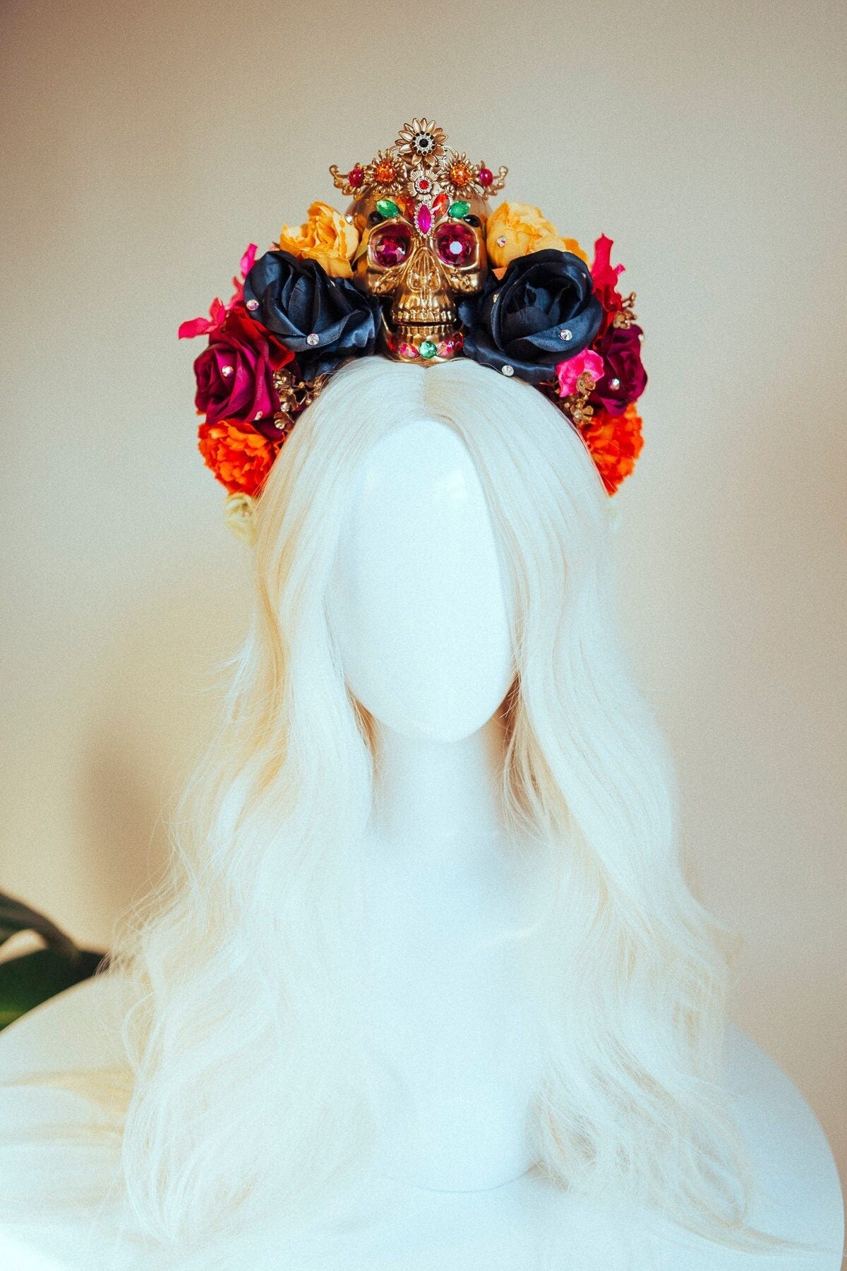 Flower Crown Colourful Flower Crown Headpiece Sugar Skull Halloween Crown Headband Headpiece Halloween make up Skull Flowers headpiece