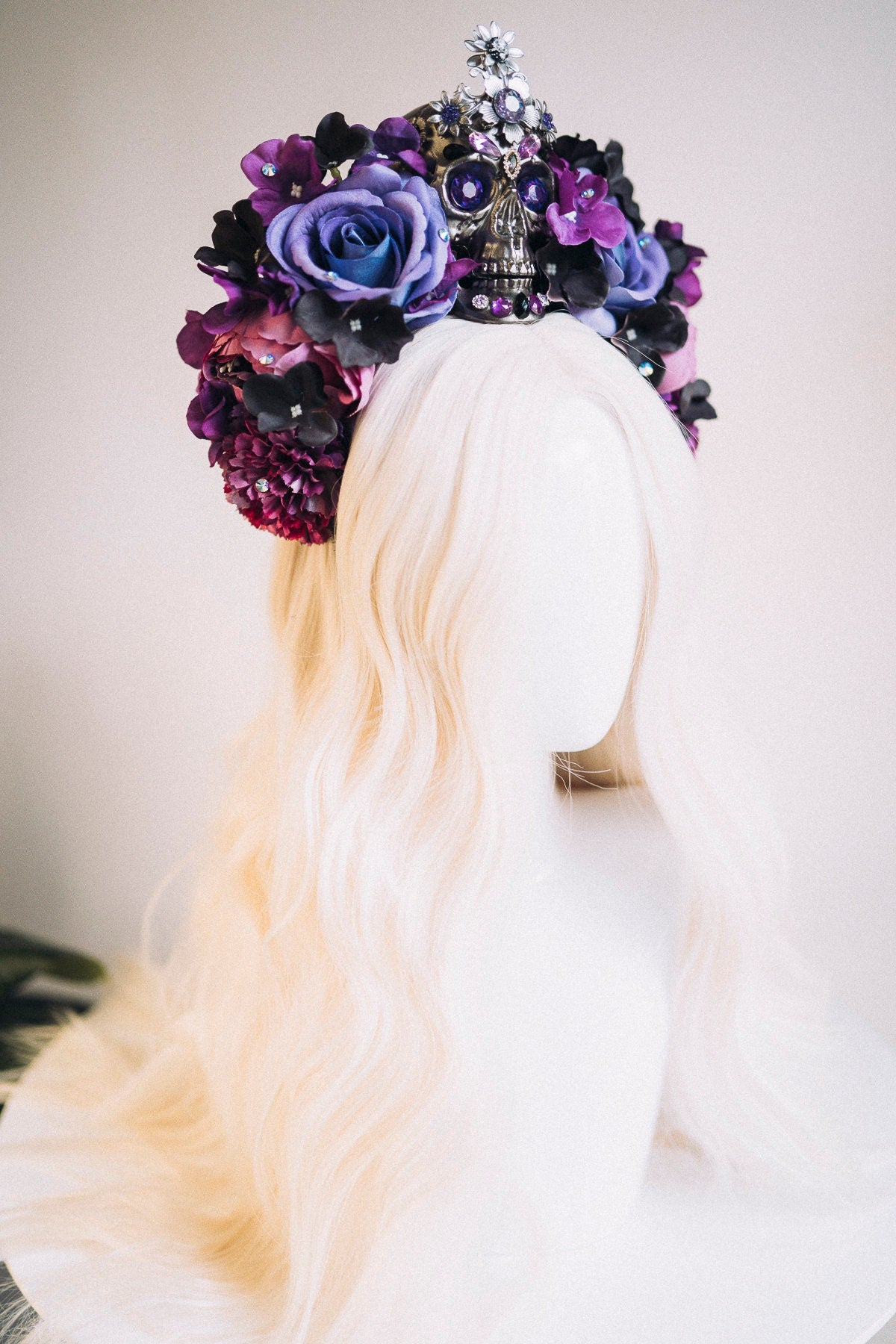 Purple flower crown, Gold halo crown, La Catrina crown, Halloween headband, Halloween costume, Halloween headpiece, Flower headpiece, Spooky