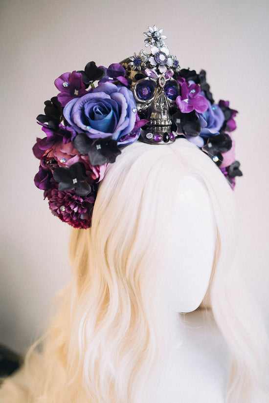 Purple flower crown, Gold halo crown, La Catrina crown, Halloween headband, Halloween costume, Halloween headpiece, Flower headpiece, Spooky