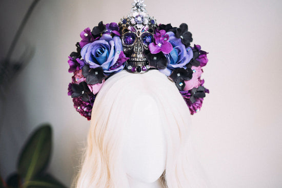 Purple flower crown, Gold halo crown, La Catrina crown, Halloween headband, Halloween costume, Halloween headpiece, Flower headpiece, Spooky