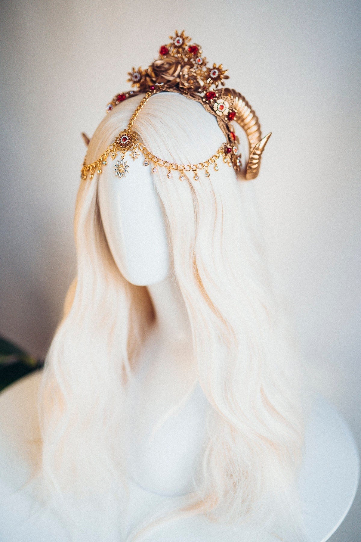 Aries Zodiac Sign Headband Headpiece Gold Horns Tiara Birthday Party Crown Festival Burning man Sugar skull make-up Halloween