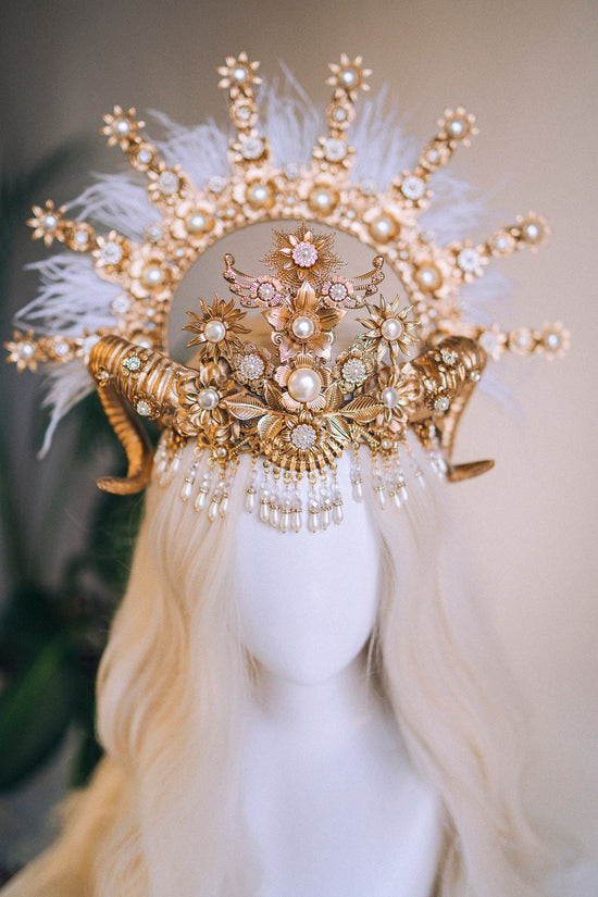 Aries crown Zodiac Signs Halo Crown Halo krone Angel headpiece Wedding Crown Halloween costume Horns crown Maternity Photo props Burning man