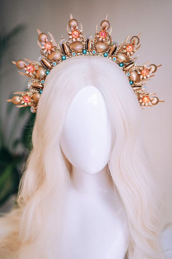 Mermaid Halo Crown Halloween Shell Crown Halo Headband Headlights Crown Tiara Gold Halo Headpiece Festival Crown Mermaid Crown