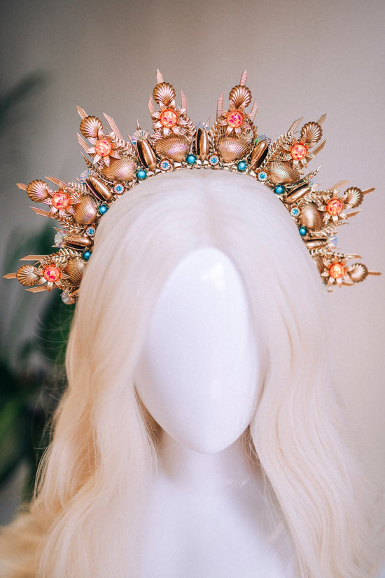 Mermaid Halo Crown Halloween Shell Crown Halo Headband Headlights Crown Tiara Gold Halo Headpiece Festival Crown Mermaid Crown