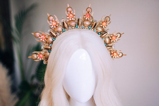 Mermaid Halo Crown Halloween Shell Crown Halo Headband Headlights Crown Tiara Gold Halo Headpiece Festival Crown Mermaid Crown