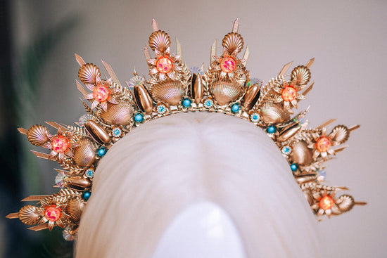 Mermaid Halo Crown Halloween Shell Crown Halo Headband Headlights Crown Tiara Gold Halo Headpiece Festival Crown Mermaid Crown