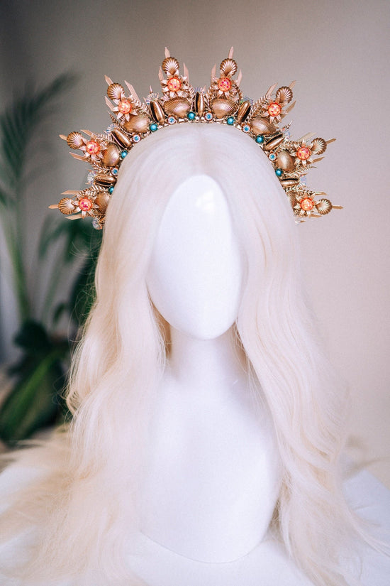 Mermaid Halo Crown Halloween Shell Crown Halo Headband Headlights Crown Tiara Gold Halo Headpiece Festival Crown Mermaid Crown