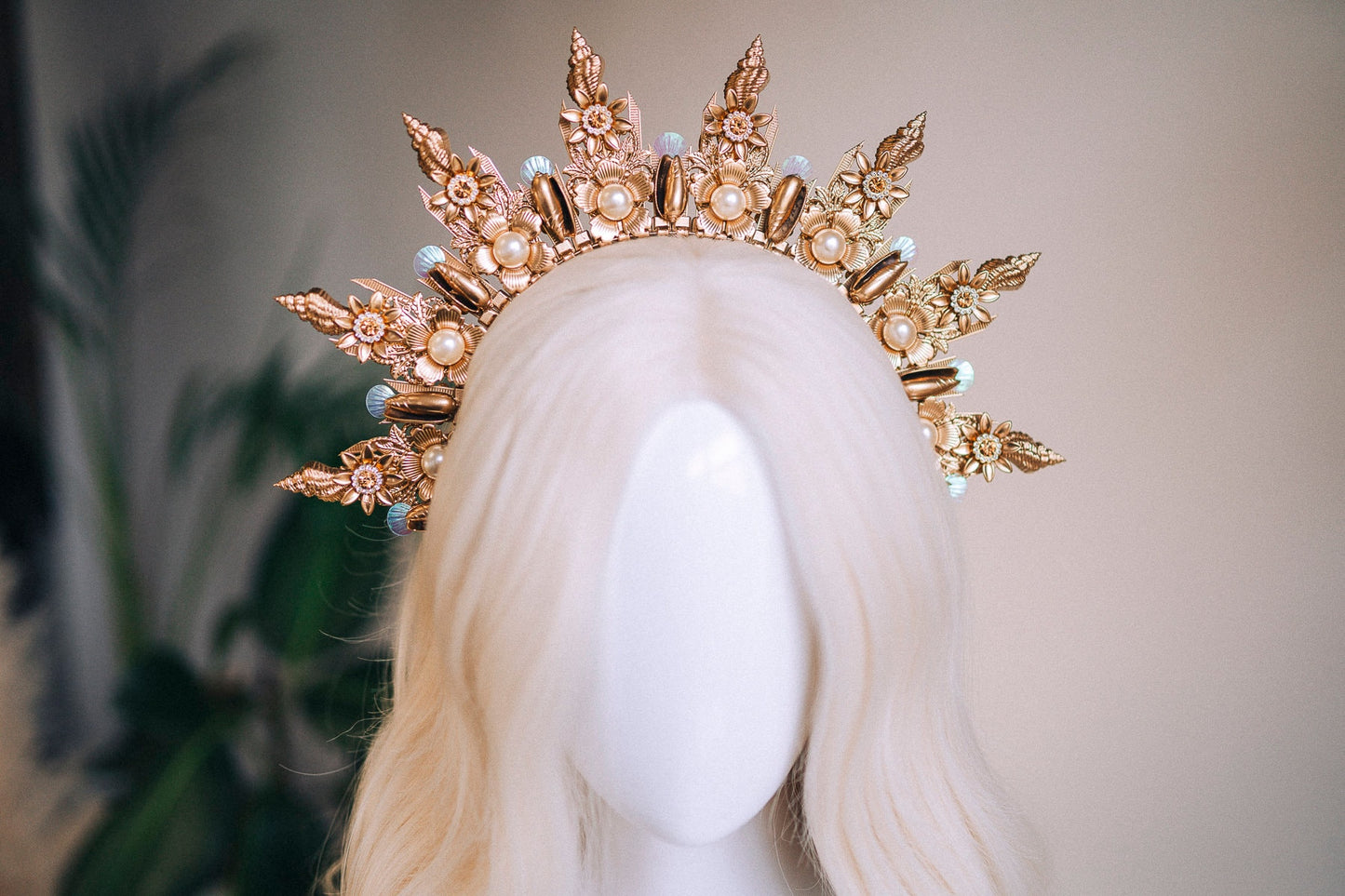 Mermaid Halo Crown Halloween Shell Crown Halo Headband Headlights Crown Tiara Gold Halo Headpiece Festival Crown Mermaid Crown