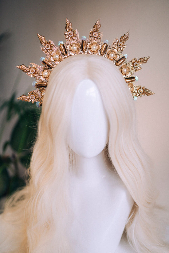 Mermaid Halo Crown Halloween Shell Crown Halo Headband Headlights Crown Tiara Gold Halo Headpiece Festival Crown Mermaid Crown