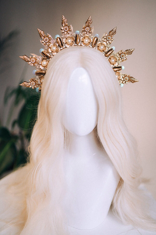 Mermaid Halo Crown Halloween Shell Crown Halo Headband Headlights Crown Tiara Gold Halo Headpiece Festival Crown Mermaid Crown