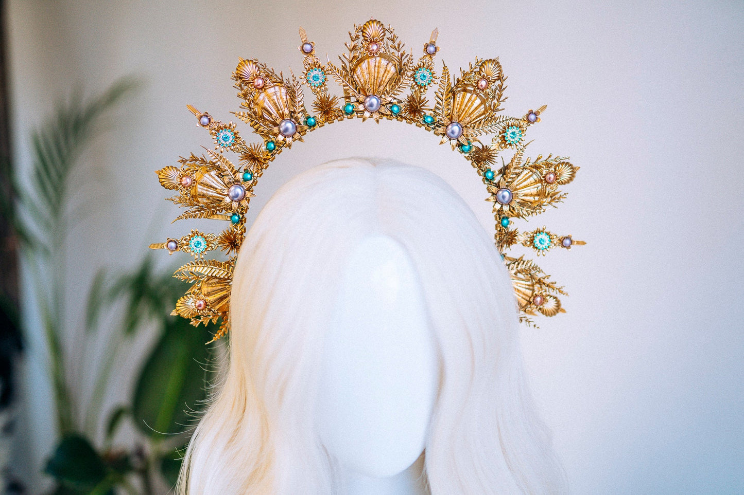 Mermaid Halo Crown Halloween Shell Crown Halo Headband Halo Headlights Crown Tiara Gold Halo Headpiece Festival Crown