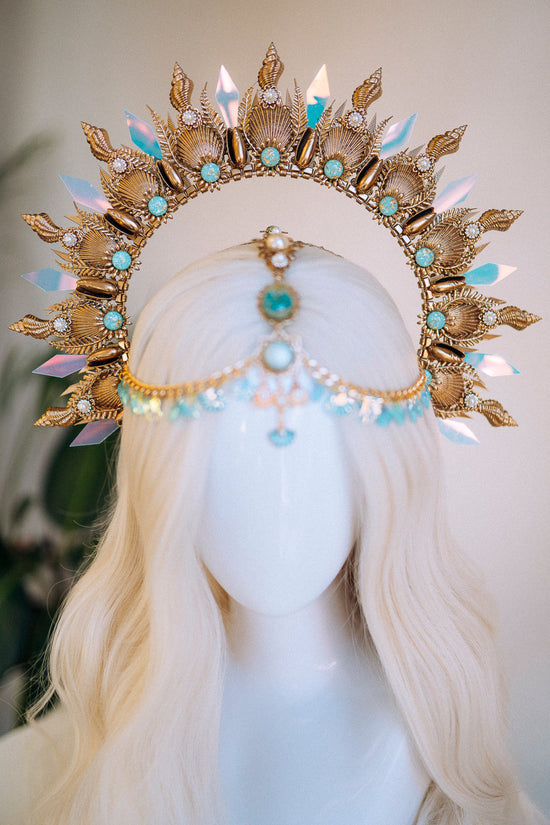 Mermaid Halo Crown, Halloween, Shell Crown, Halo Headband, Halo Headlights, Crown, Tiara, Gold Halo, Headpiece, Festival Crown,Mermaid Crown