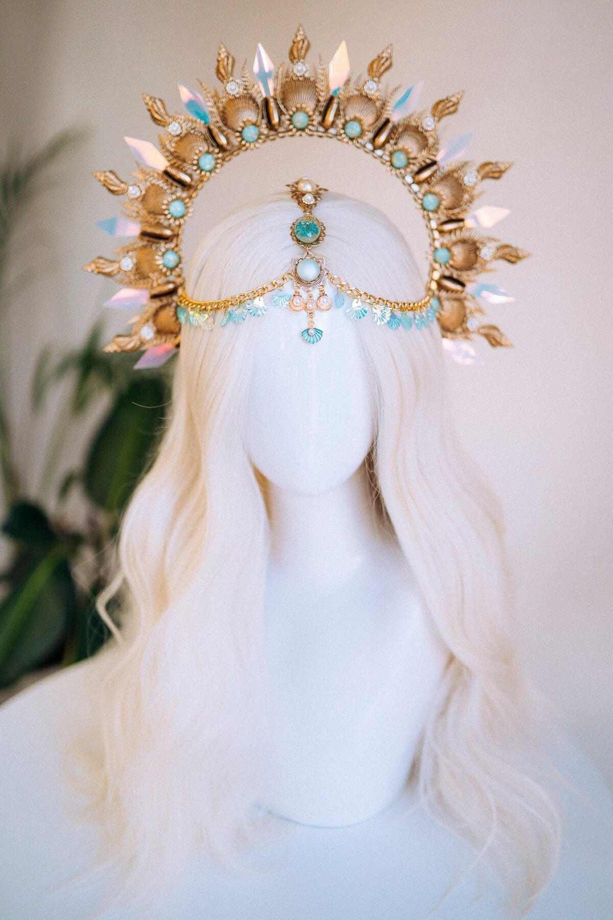 Mermaid Halo Crown, Halloween, Shell Crown, Halo Headband, Halo Headlights, Crown, Tiara, Gold Halo, Headpiece, Festival Crown,Mermaid Crown