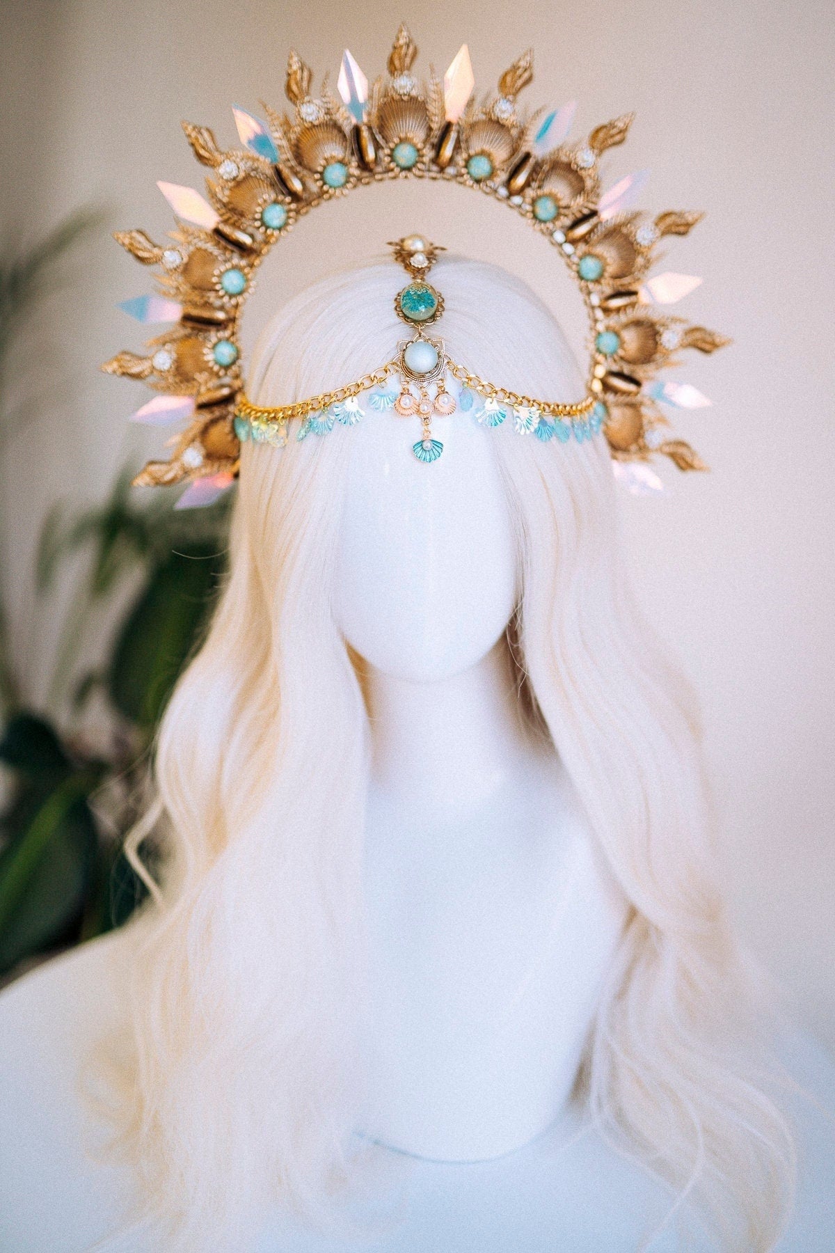 Mermaid Halo Crown, Halloween, Shell Crown, Halo Headband, Halo Headlights, Crown, Tiara, Gold Halo, Headpiece, Festival Crown,Mermaid Crown