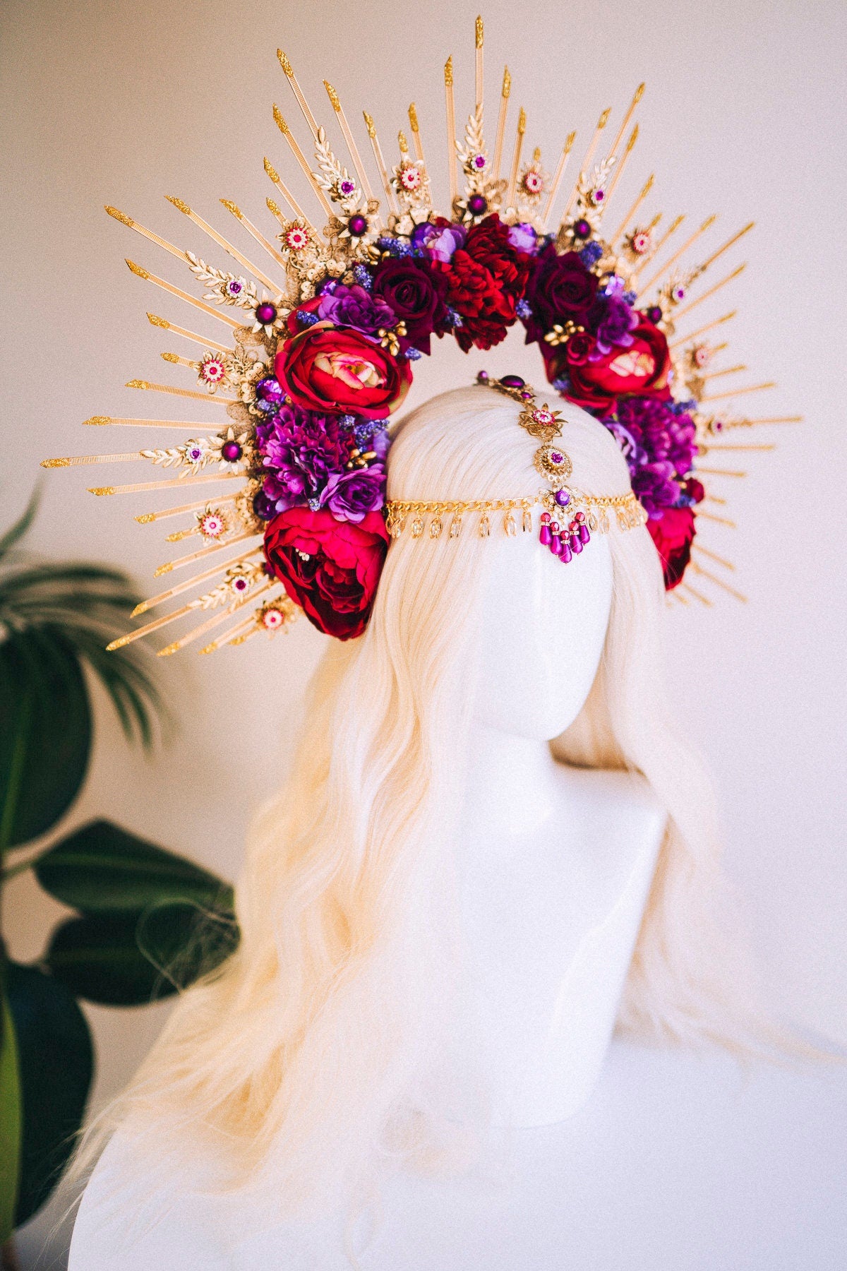 Flower Halo Crown, Halo Headpiece, Halo Crown, Halo Headlights, Flower Crown, Celestial, Headpiece, Pregnancy Photo, Goddess, Purple Flowers