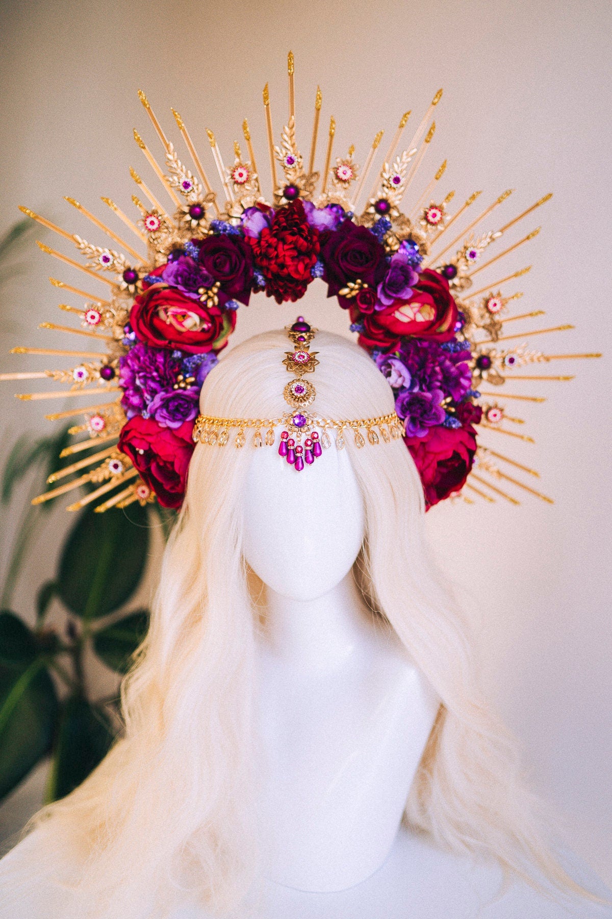 Flower Halo Crown, Halo Headpiece, Halo Crown, Halo Headlights, Flower Crown, Celestial, Headpiece, Pregnancy Photo, Goddess, Purple Flowers