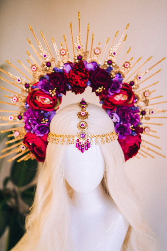 Flower Halo Crown, Halo Headpiece, Halo Crown, Halo Headlights, Flower Crown, Celestial, Headpiece, Pregnancy Photo, Goddess, Purple Flowers