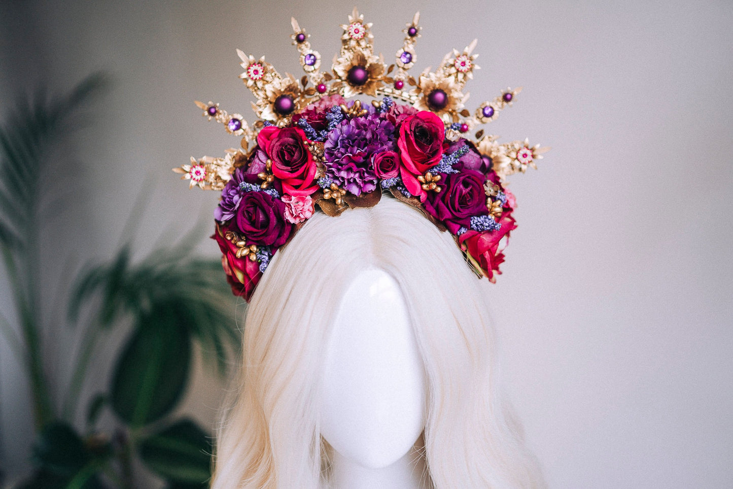 Flower Halo Crown, Halo Headpiece, Halo Crown, Halo Headlights, Flower Crown, Celestial, Headpiece, Pregnancy Photo, Goddess, Purple Flowers