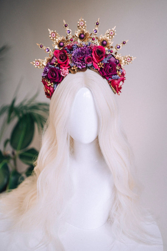 Flower Halo Crown, Halo Headpiece, Halo Crown, Halo Headlights, Flower Crown, Celestial, Headpiece, Pregnancy Photo, Goddess, Purple Flowers