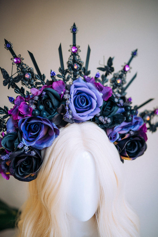 Flower Halo Crown, Halo Headpiece, Halo Headlights, Flower Crown, Celestial, Headpiece, Black Flower Crown, Purple Flower Crown, Halloween