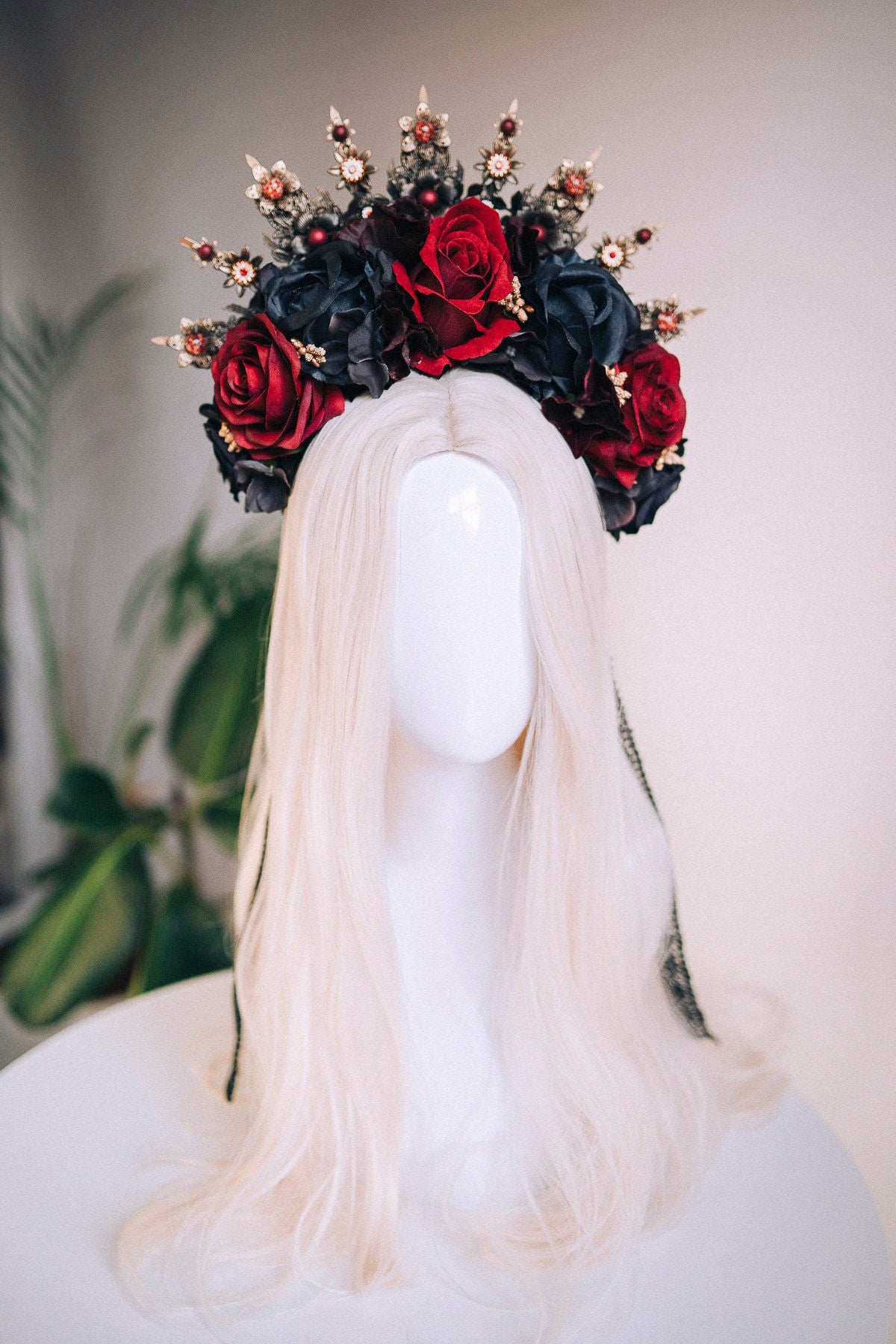 Flower Halo Crown, Halo Headpiece, Halo Crown, Halo Headlights, Flower Crown, Celestial, Headpiece, Pregnancy Photo, Goddess, Black Roses