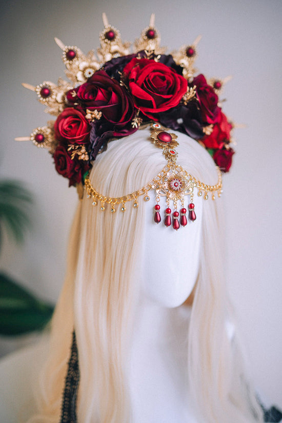 Flower Halo Crown, Halo Headpiece, Halo Crown, Halo Headlights, Flower Crown, Celestial, Headpiece, Pregnancy Photo, Goddess, Red Roses