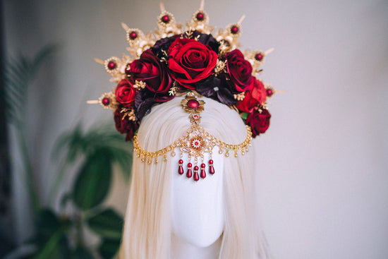 Flower Halo Crown, Halo Headpiece, Halo Crown, Halo Headlights, Flower Crown, Celestial, Headpiece, Pregnancy Photo, Goddess, Red Roses