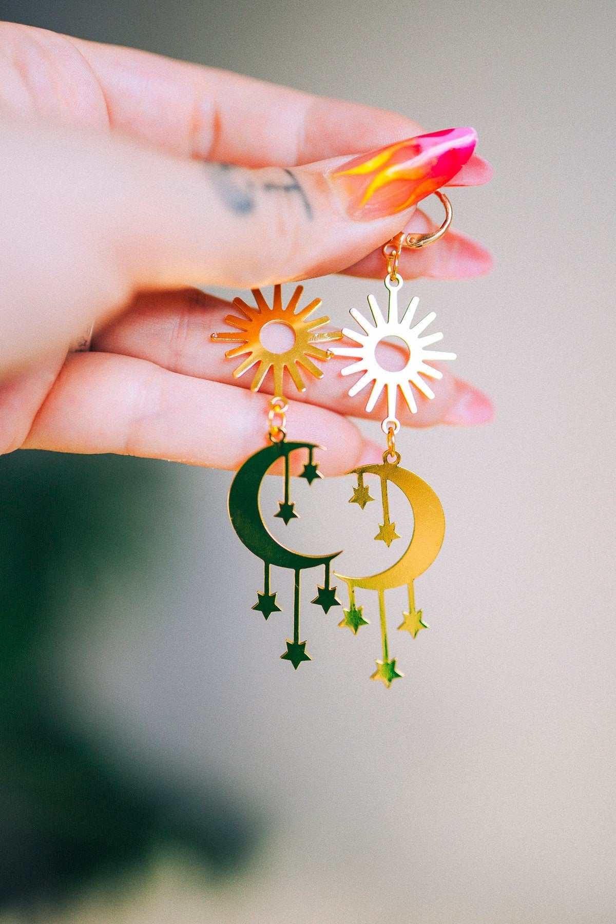 Celestial Earrings, Festival Earrings, Gold Sun Earrings, Celestial Sun Earrings,Moon Earrings, Sun Earrings, Celestial Jewellery,Boho style