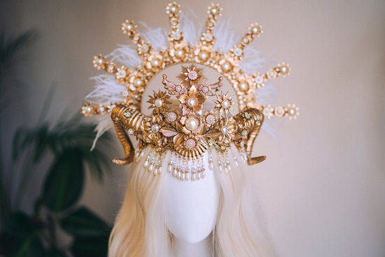 Aries crown Zodiac Signs Halo Crown Halo krone Angel headpiece Wedding Crown Halloween costume Horns crown Maternity Photo props Burning man