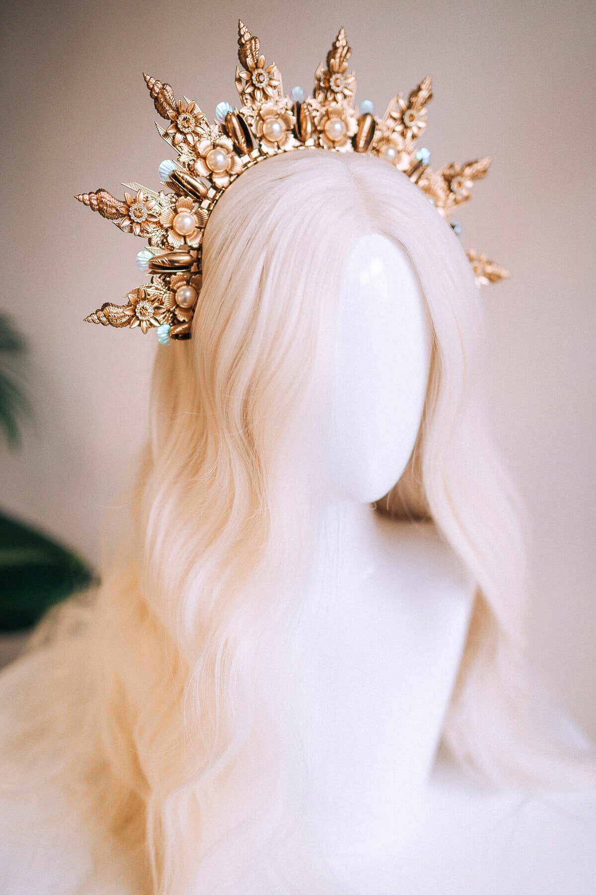 Mermaid Halo Crown Halloween Shell Crown Halo Headband Headlights Crown Tiara Gold Halo Headpiece Festival Crown Mermaid Crown