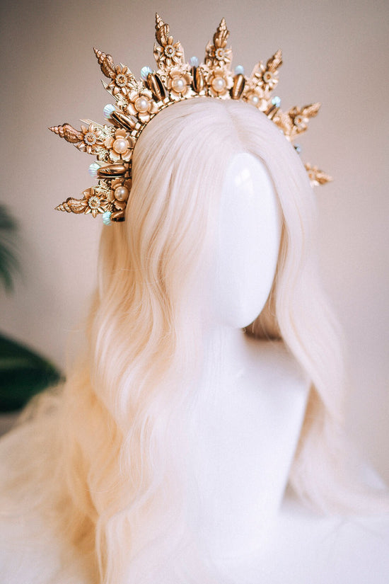 Mermaid Halo Crown Halloween Shell Crown Halo Headband Headlights Crown Tiara Gold Halo Headpiece Festival Crown Mermaid Crown