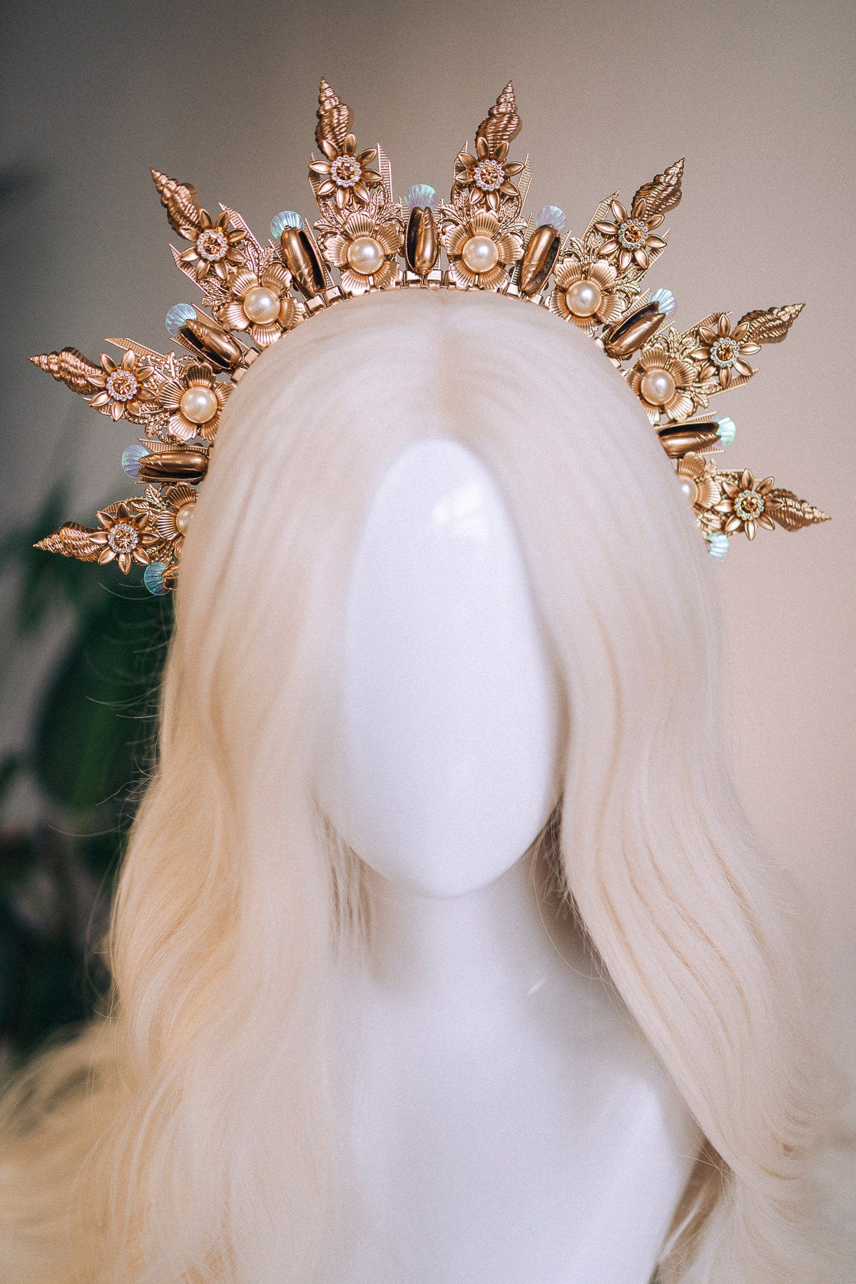 Mermaid Halo Crown Halloween Shell Crown Halo Headband Headlights Crown Tiara Gold Halo Headpiece Festival Crown Mermaid Crown