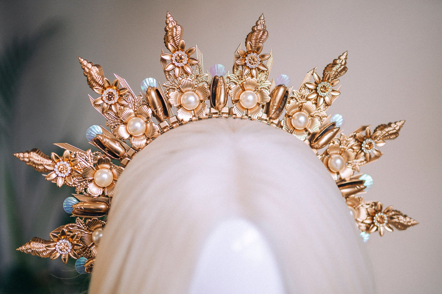 Mermaid Halo Crown Halloween Shell Crown Halo Headband Headlights Crown Tiara Gold Halo Headpiece Festival Crown Mermaid Crown